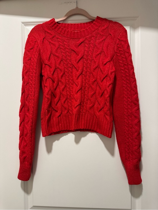 Sincerly Jules Sweaters - Sincerely Jules Red Cable-Knit Crewneck Sweater